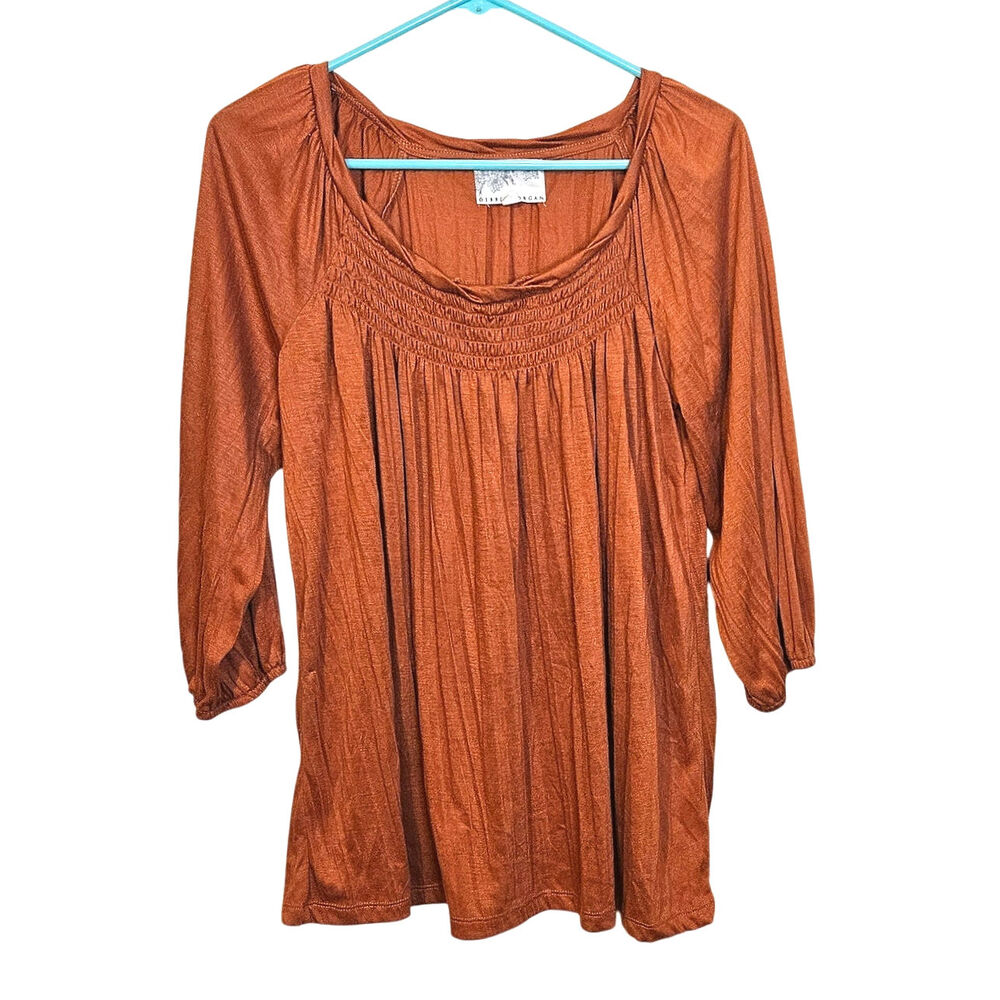 Debbie Morgan Size Medium M Burnt Orange Boho Oversized Stretchy Flowy